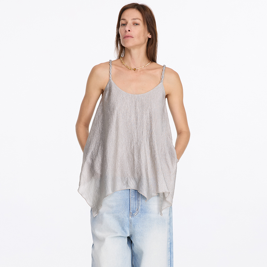 LYUOCHENG春夏抽褶休闲醋酸吊带上衣