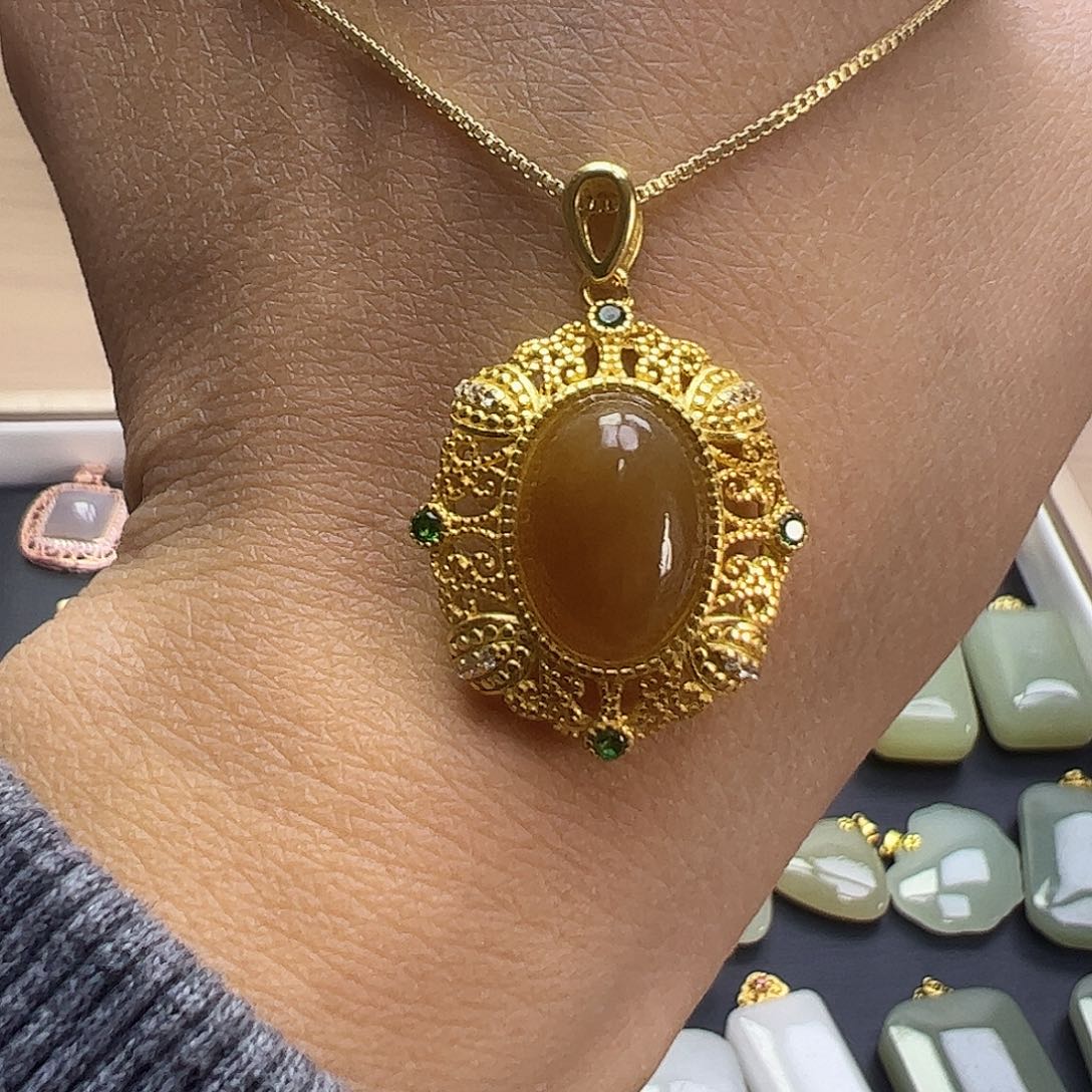 和田玉银S925镶嵌颈饰