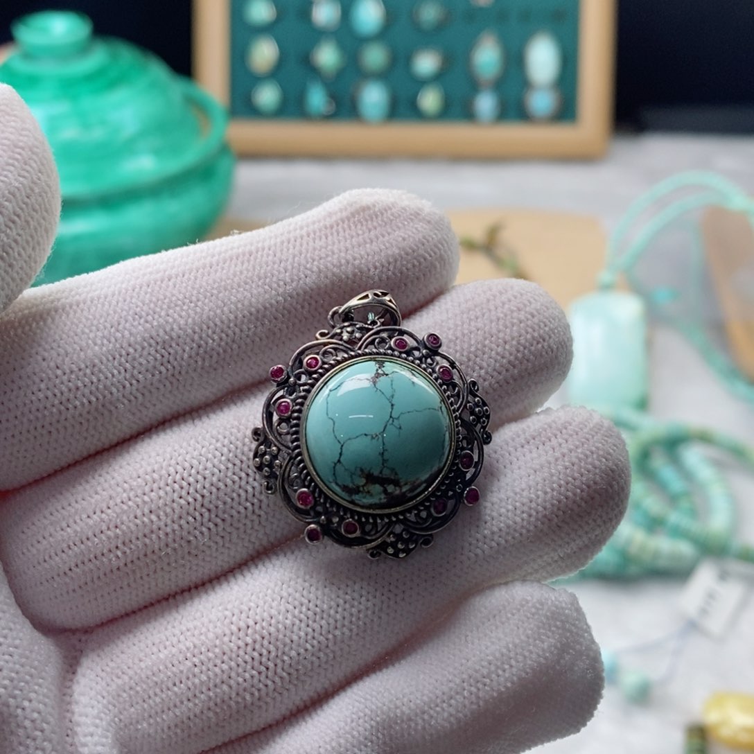 绿松石颈饰银S925镶嵌