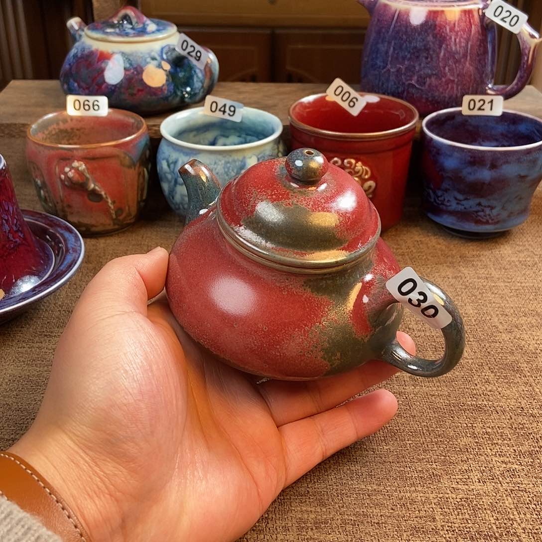 摆件荷钧瓷茶壶茶具