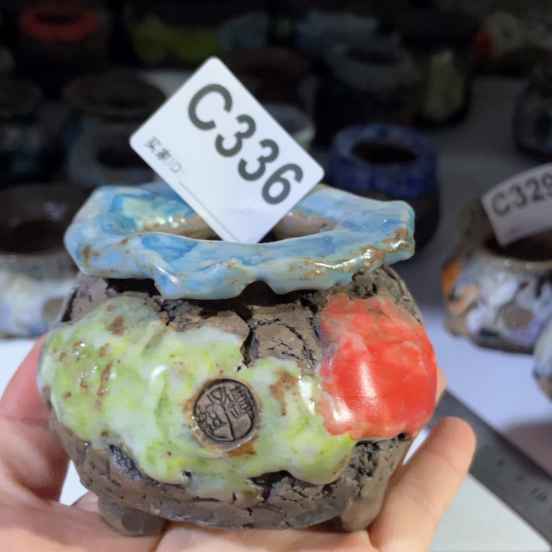 紫砂花盆孤品不规则  油画山石小地雷 内口4.5