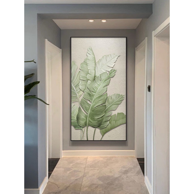 入户绿植花卉玄关装饰画肌理感走廊过道挂画北欧风进门正对墙壁画