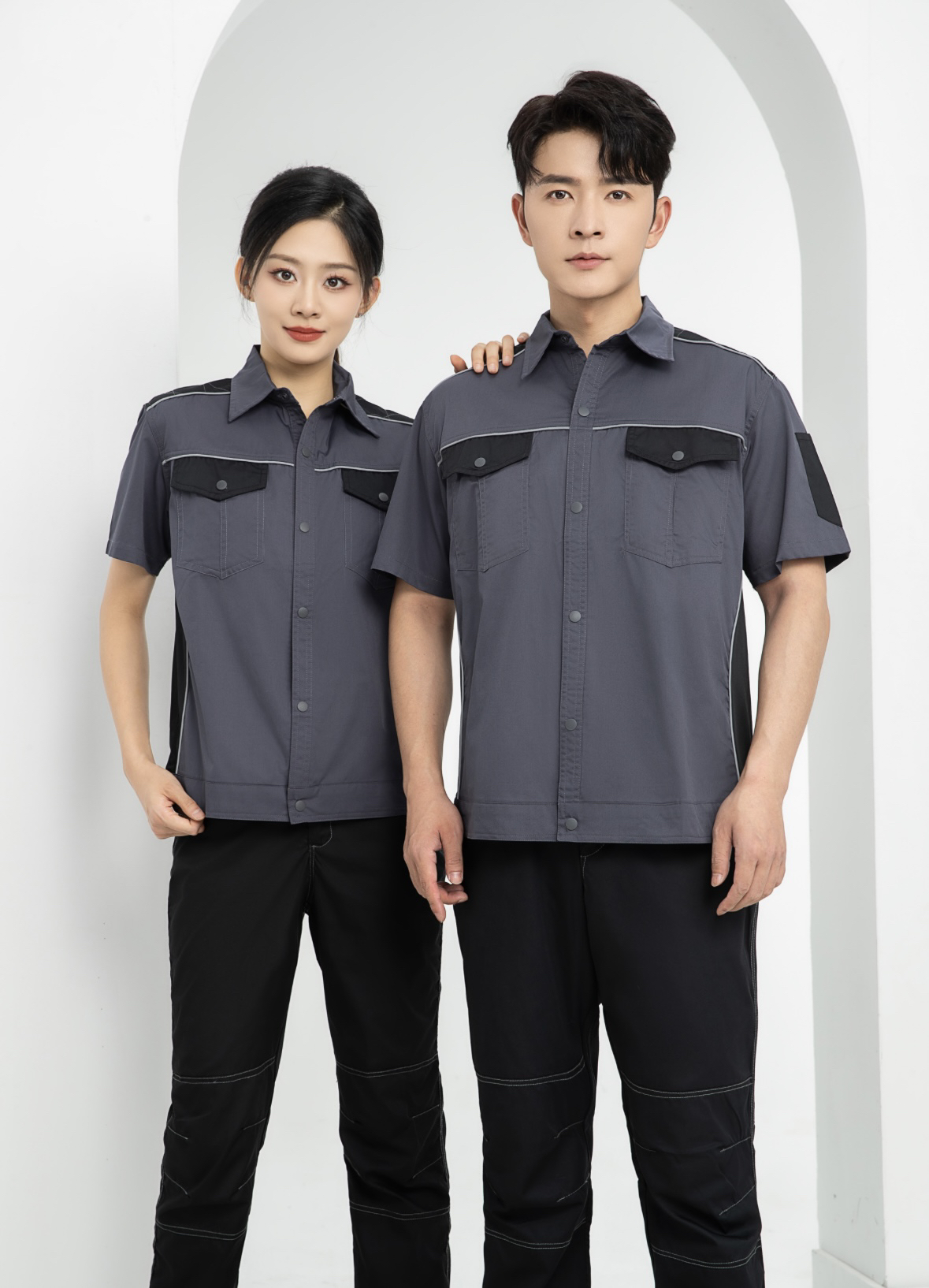 套装短袖耐磨拉链夏季工装制服短袖厂服男士透气制服车间机房汽修