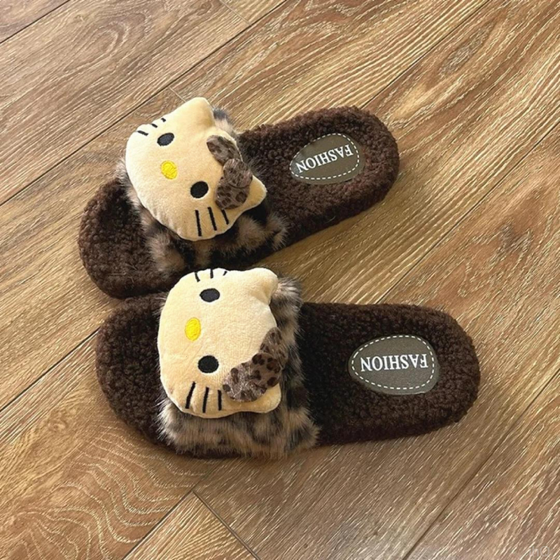 棉拖鞋女秋冬时尚新款外穿厚底复古仙女风KT猫防滑保暖毛毛拖鞋女