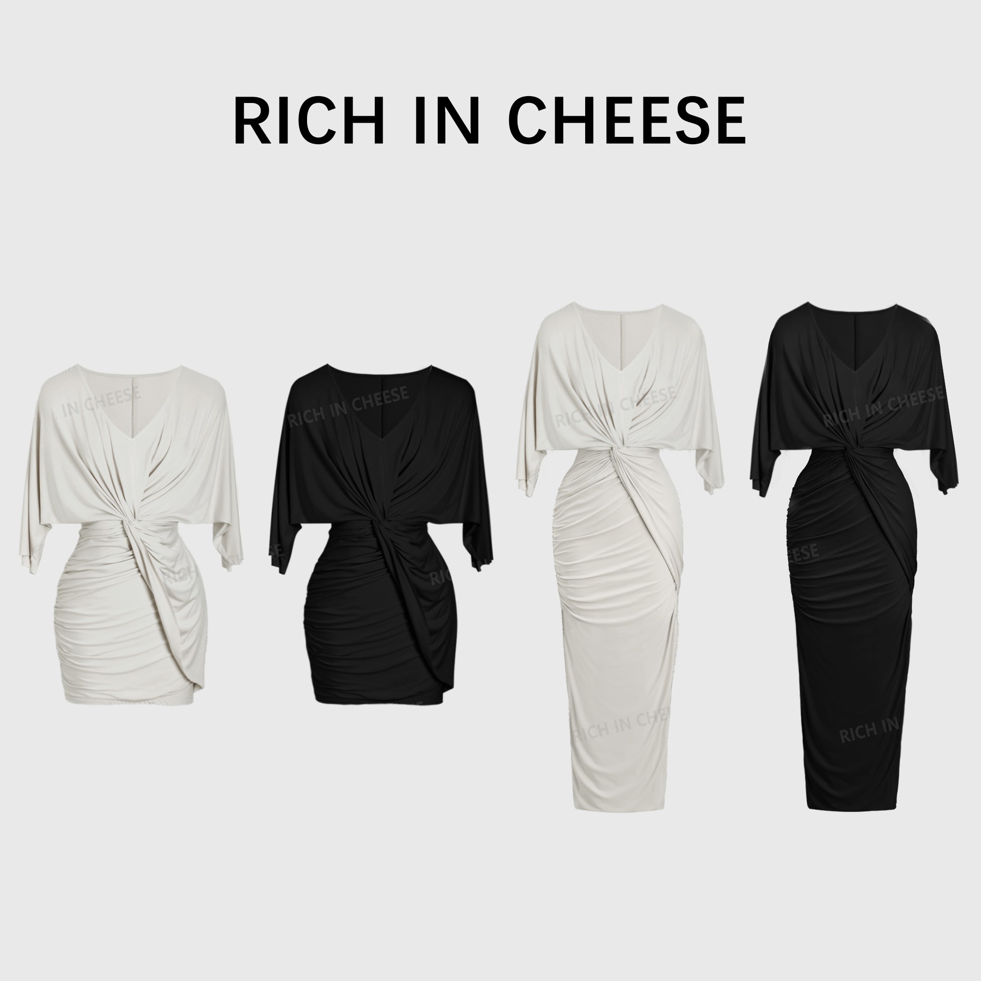 RICHINCHEESE 午后慵懒 南韩佳人皱褶修身收腰包臀针织连衣裙