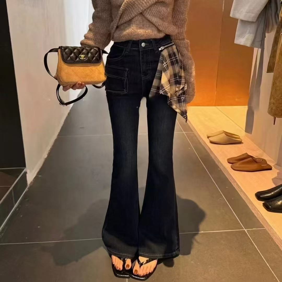 拉萨发货V喇裤秋季高腰牛仔裤女款微喇裤直筒秋冬百搭裤子