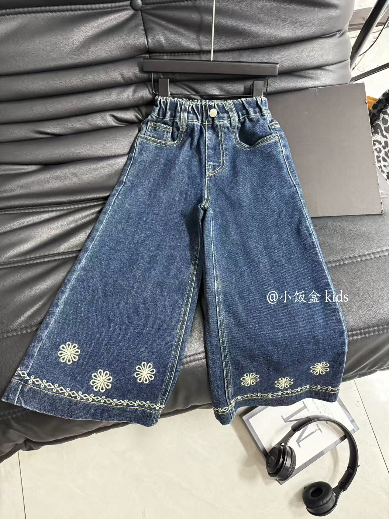 现货~女童刺绣牛仔裤花边牛仔裤2025春秋阔腿裤