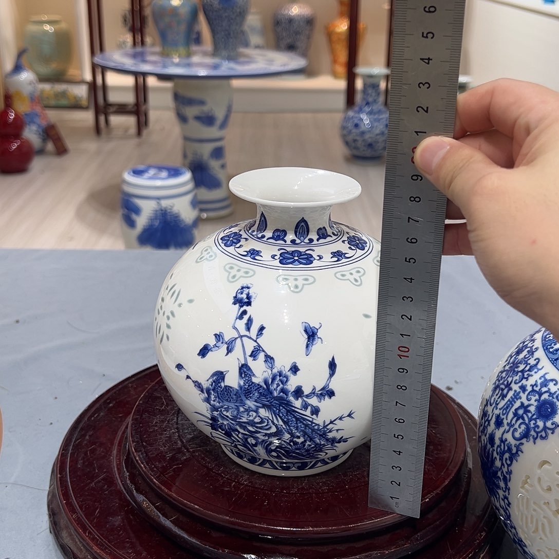 摆件16cm青花玲珑石榴瓶