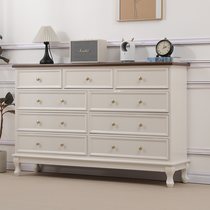美式实木五斗柜客厅卧室两用储物收纳轻奢高级感靠墙床尾柜