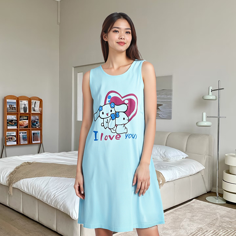 【福利款】睡衣芳婷精梳纯棉女士睡裙新疆棉扣子家居服印花夏季无袖