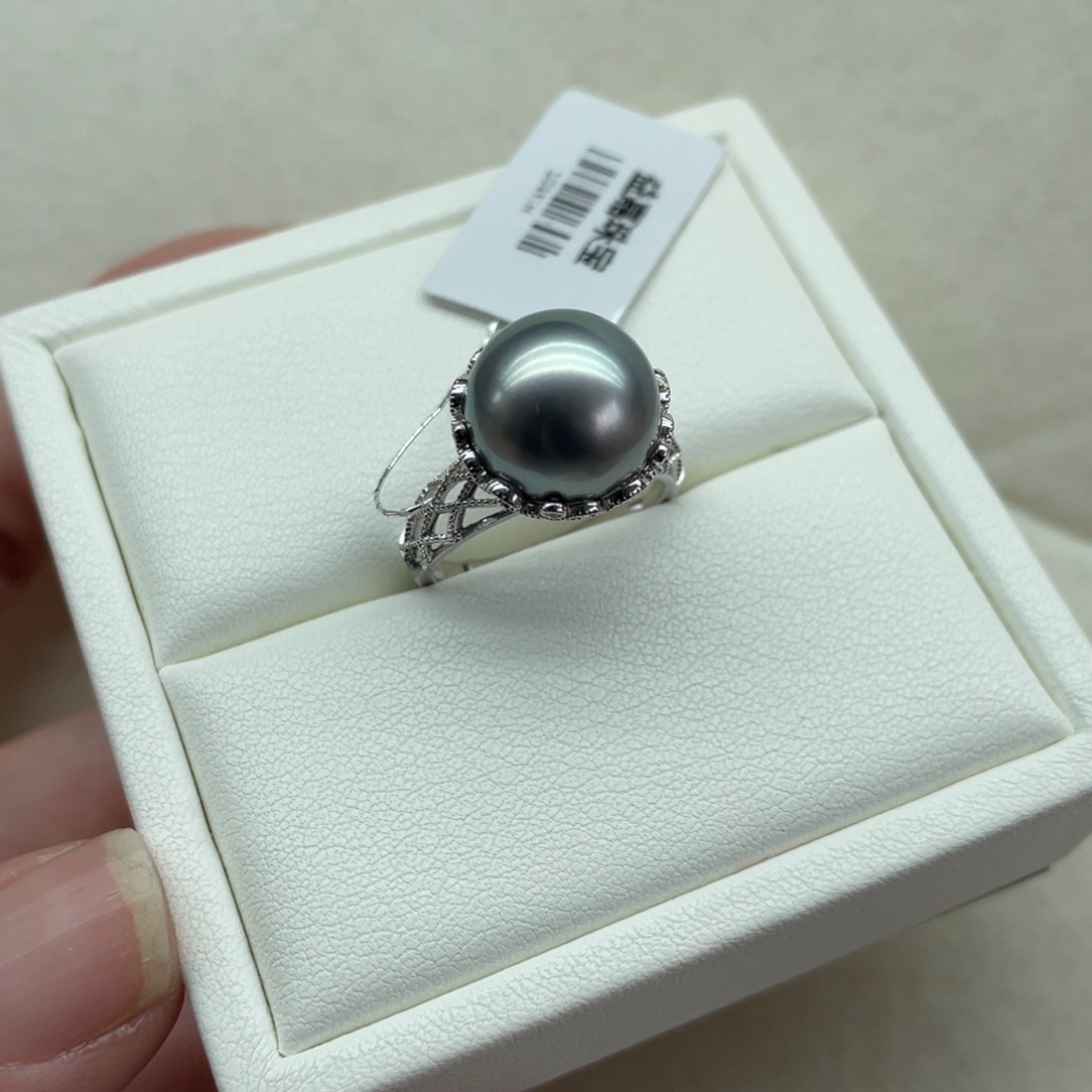 海水珍珠戒指银S925镶嵌11-12mm