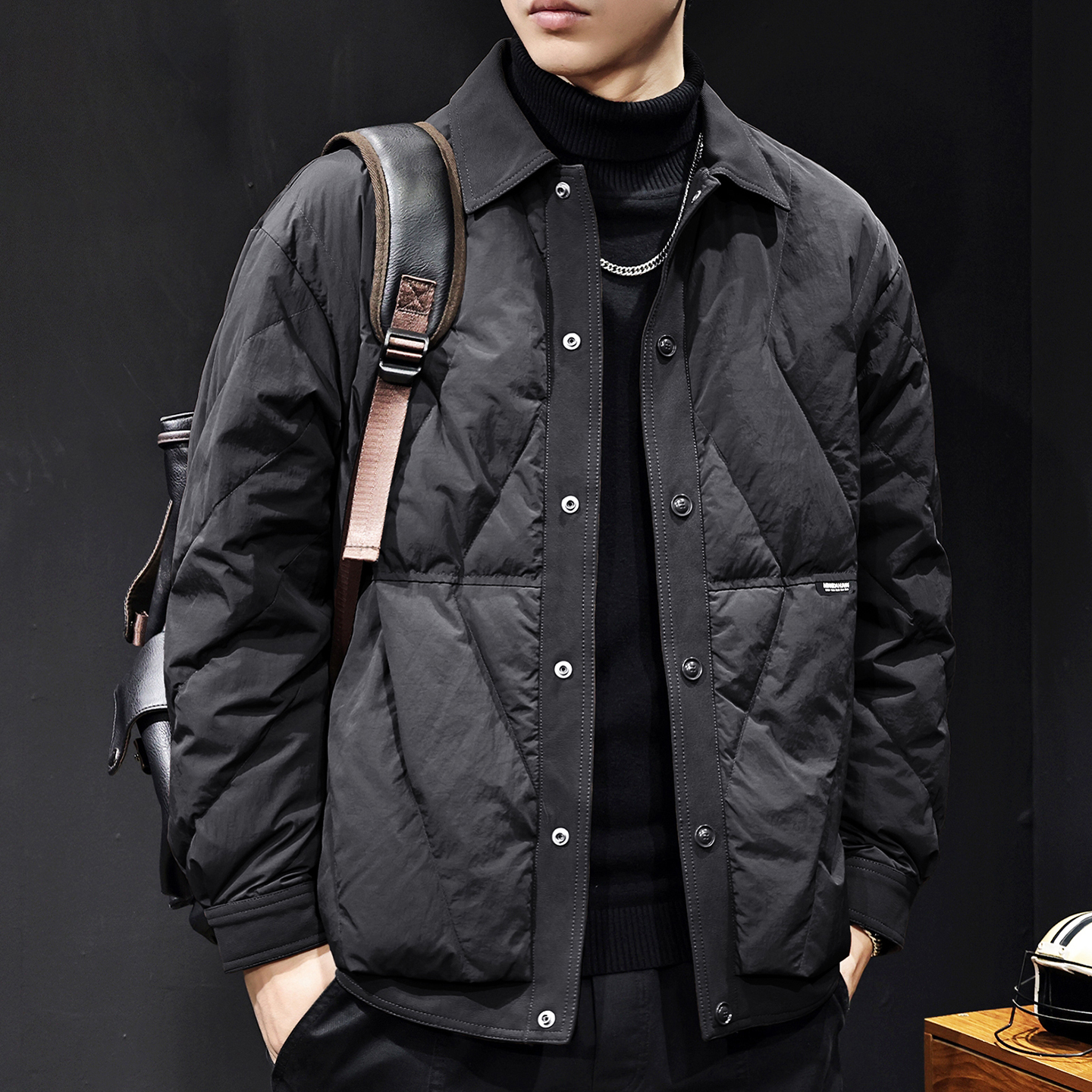 GTRT新款羽绒服男士外套秋冬潮牌翻领拼接轻薄白鸭绒短款时尚休闲