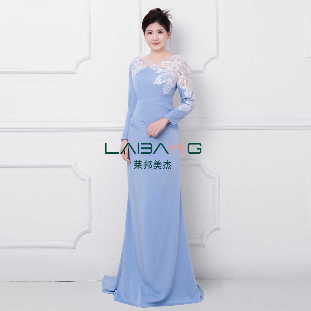 新款晚礼服长袖优雅简约显瘦气质轻奢长裙主持人年会聚会礼服裙