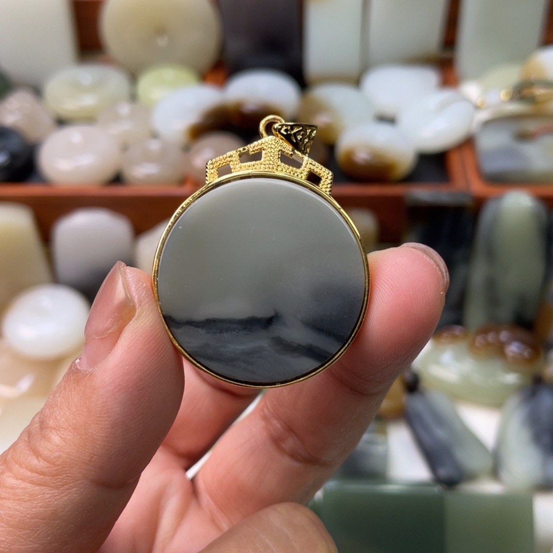 和田玉颈饰银S925镶嵌