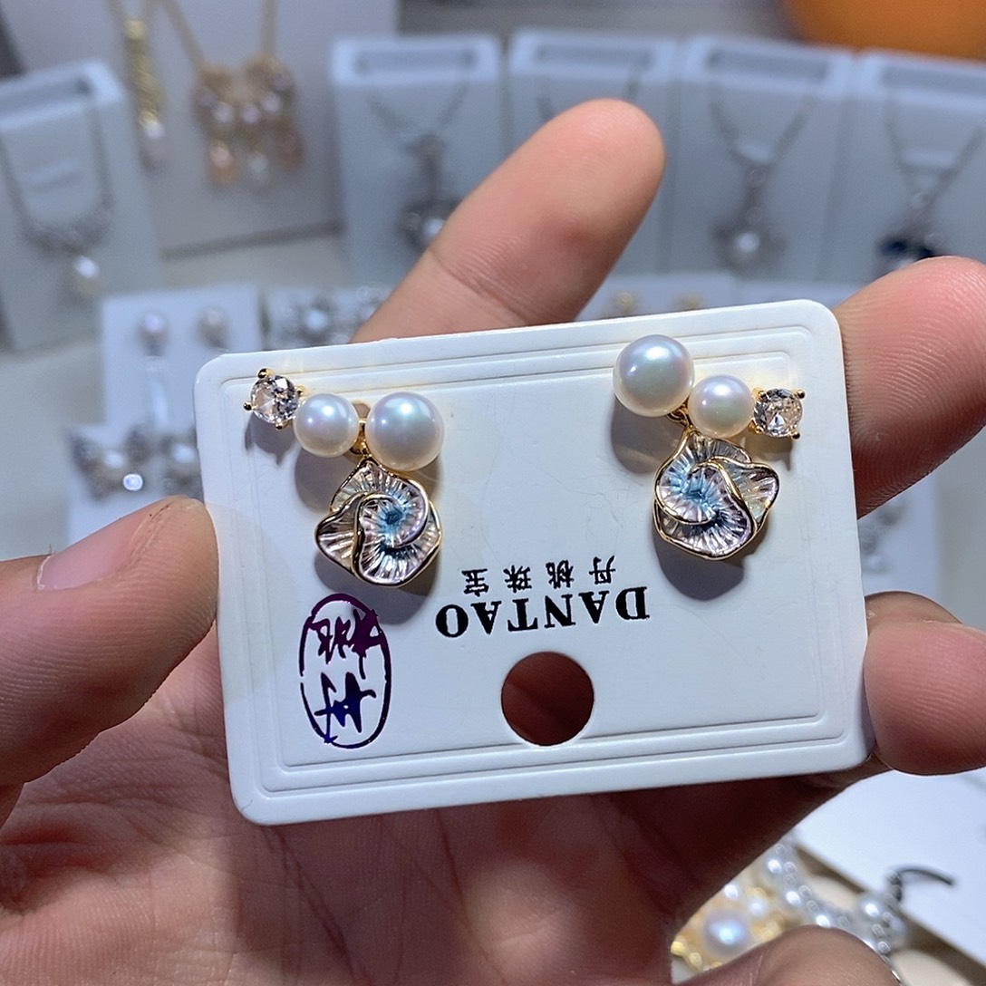 耳饰银S925镶嵌淡水珍珠