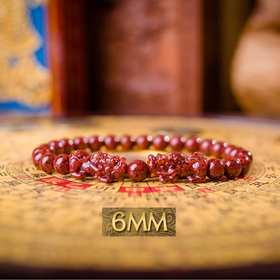 含辰砂工艺品JT373-块砂晶体砂雕刻双貔貅带隔珠单圈手串6mm