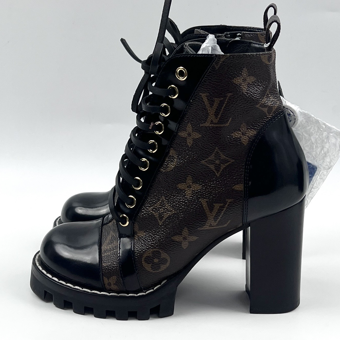 95新 LouisVuitton/路易威登 36码 偏小一码老花满印高跟靴lm4128