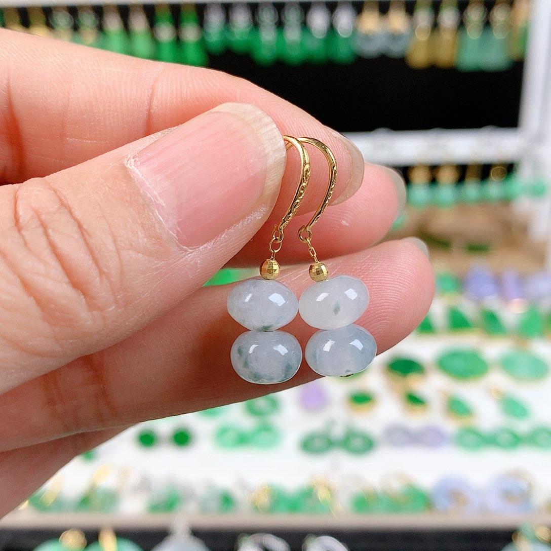 翡翠耳饰18K金镶嵌的