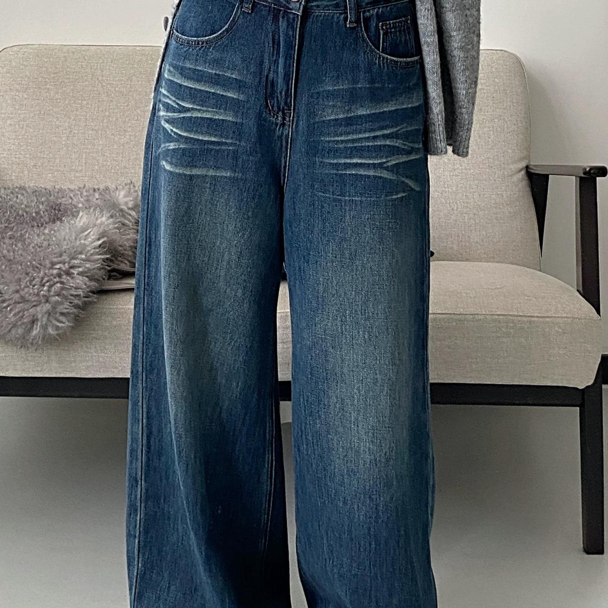 秋季加厚加绒高腰宽松女士直筒显瘦百搭长裤