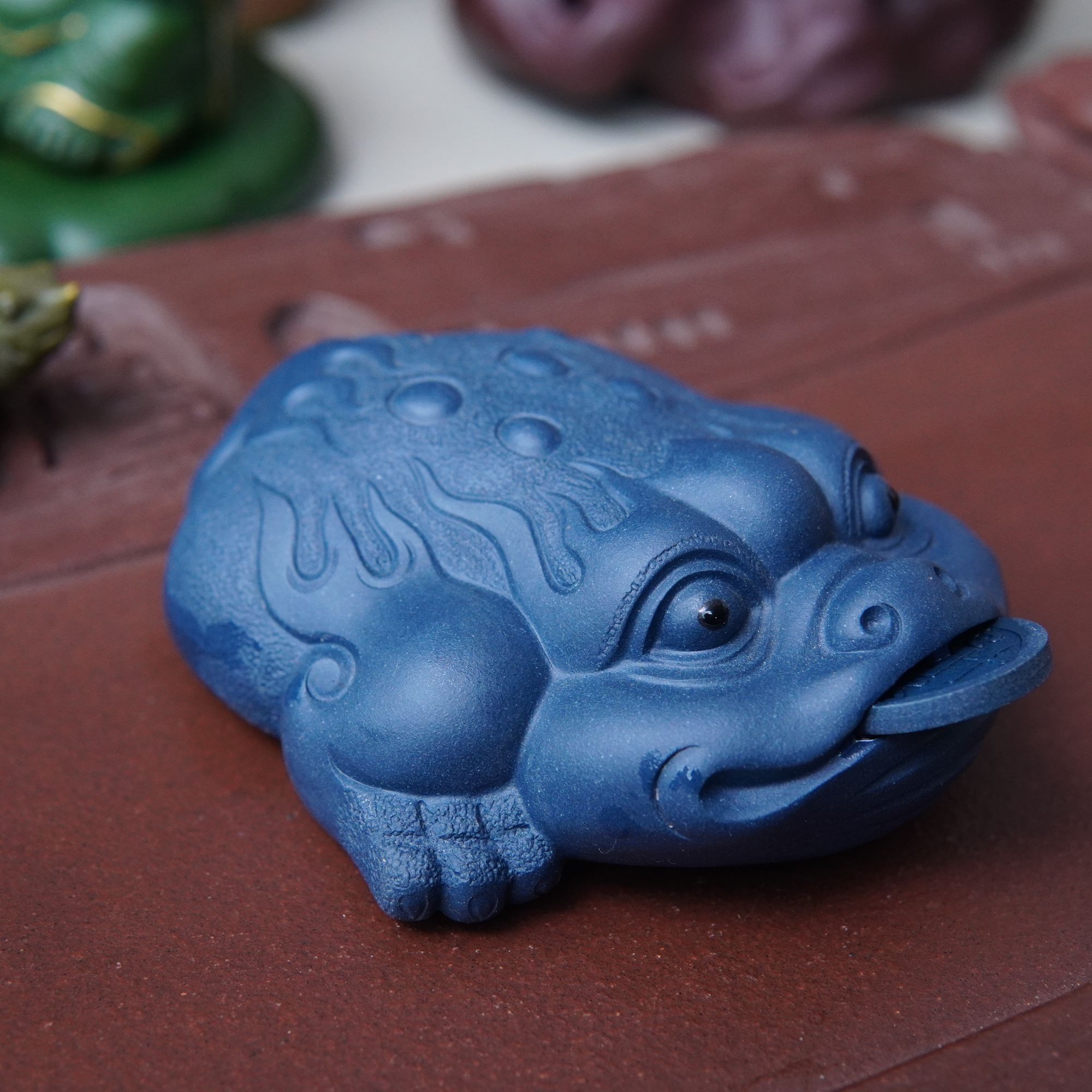 紫砂墨绿你高级作品《三足金蟾》茶宠摆件