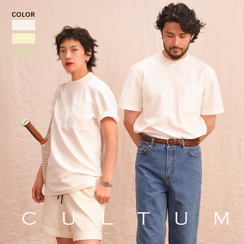 CULTUM开图左胸趣味贴袋T恤亲肤透气男女同款复古运动休闲风短袖