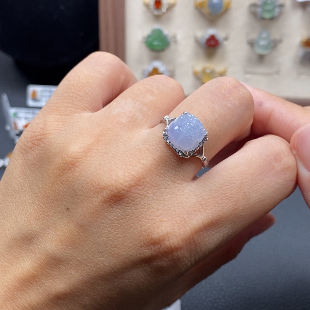 赤***丸翡翠银S925镶嵌戒指