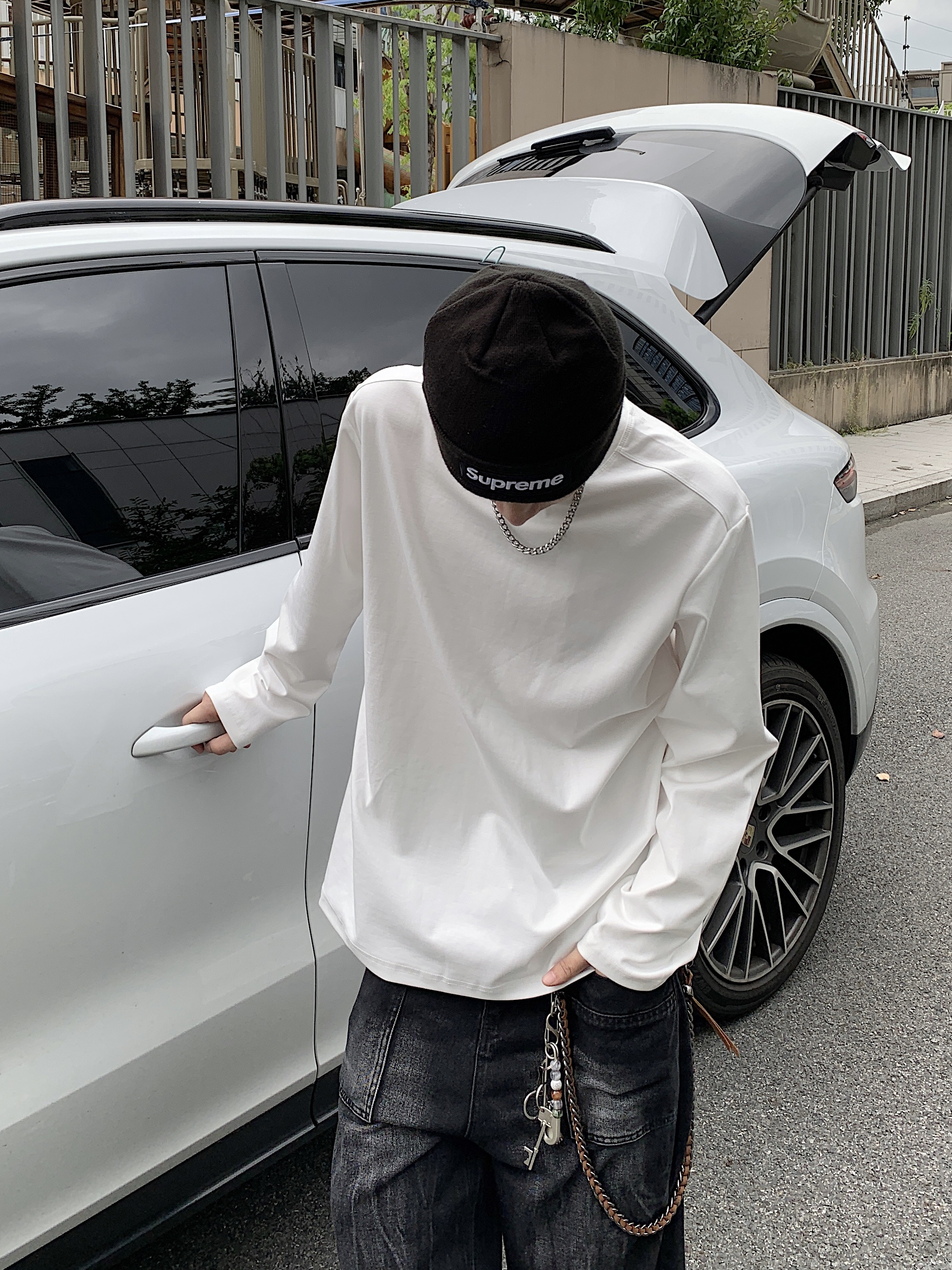 240g纯色正肩运动休闲圆领T恤简约百搭宽松春秋长袖