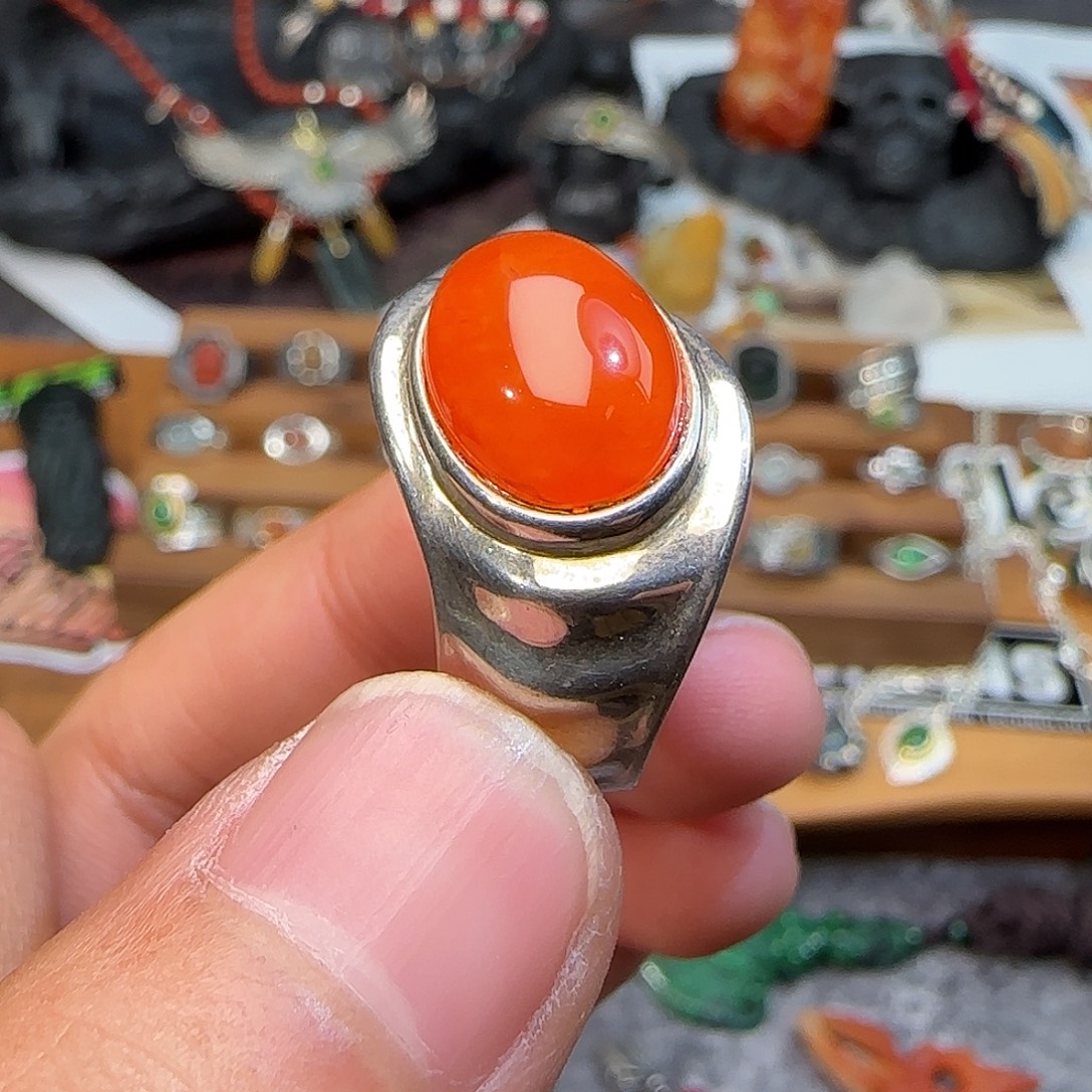 专***板南红玛瑙银S925镶嵌戒指