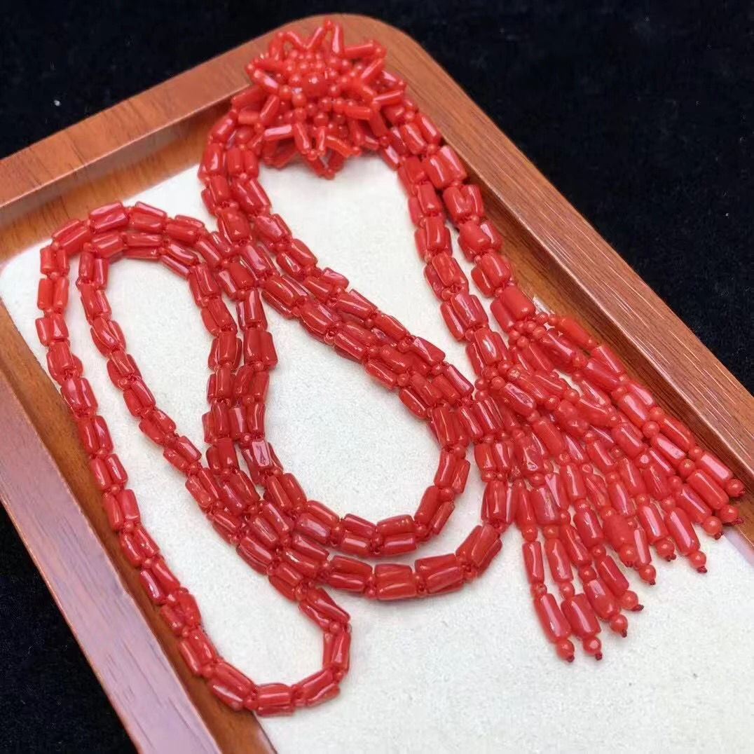 天然沙丁珊瑚手工编织精美毛衣链-多样的发货