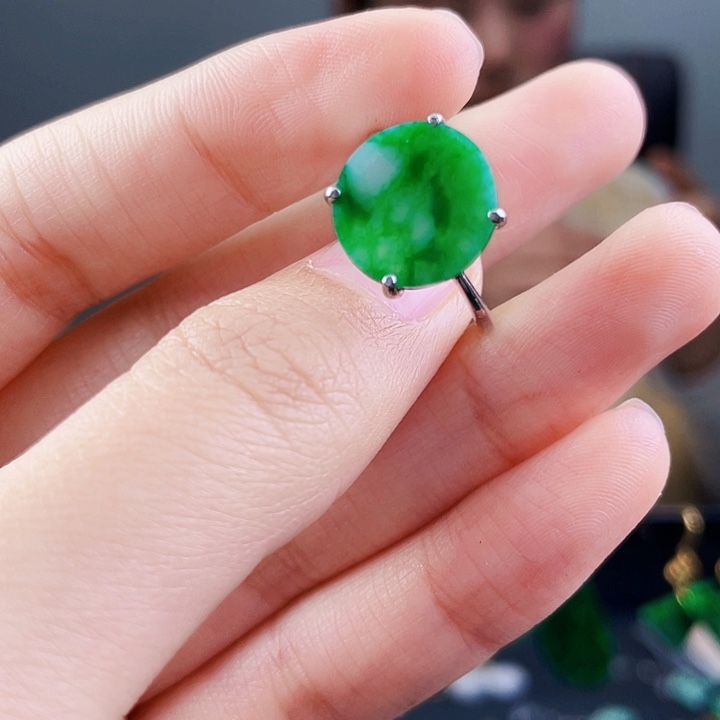 翡翠戒指银S925镶嵌饰品