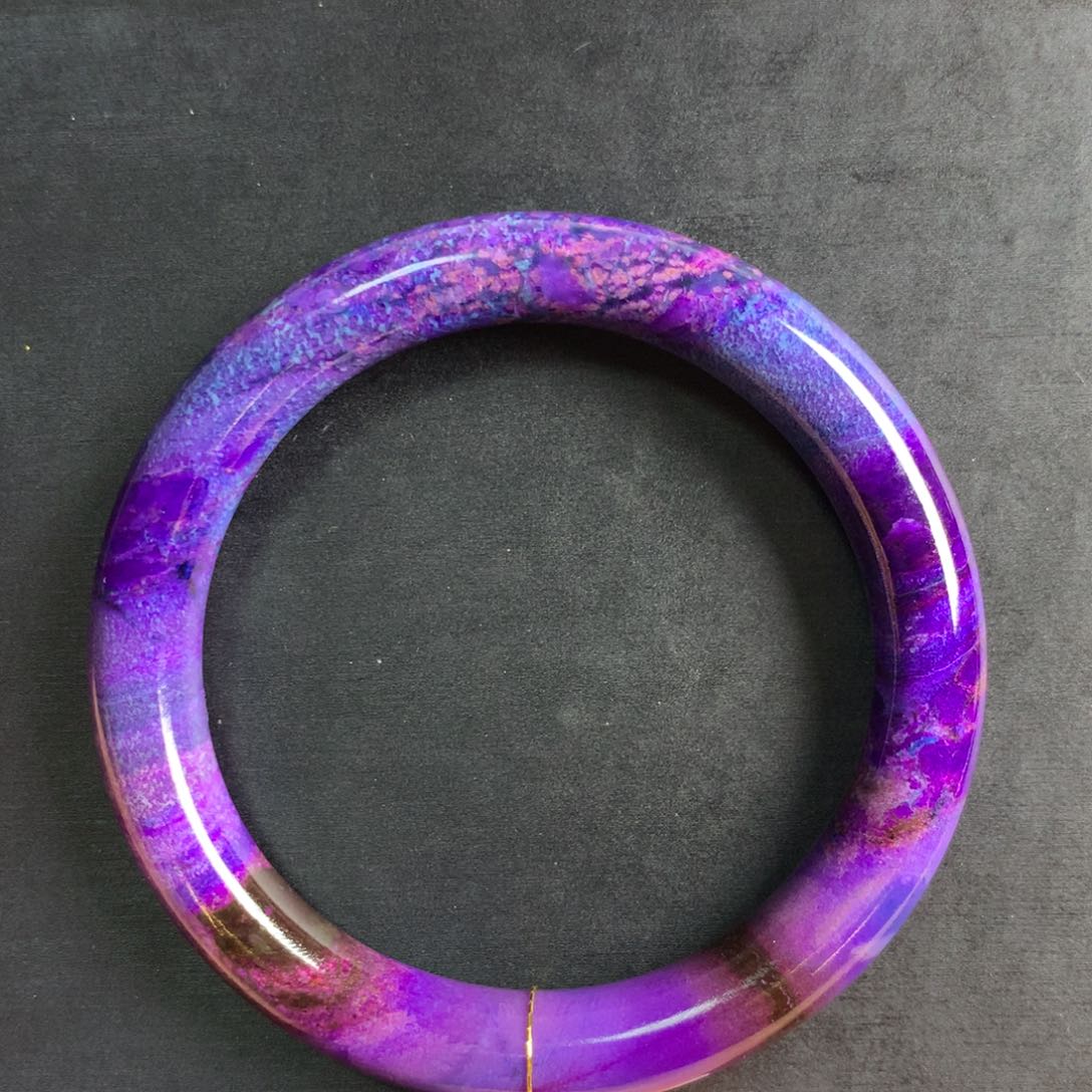 苏纪石（舒俱来）蓝紫幻彩圆条手镯58圈未镶嵌