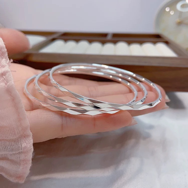 足银手镯 B32足银手镯三生三世素圈光面可拆开重叠年轻简约时尚款