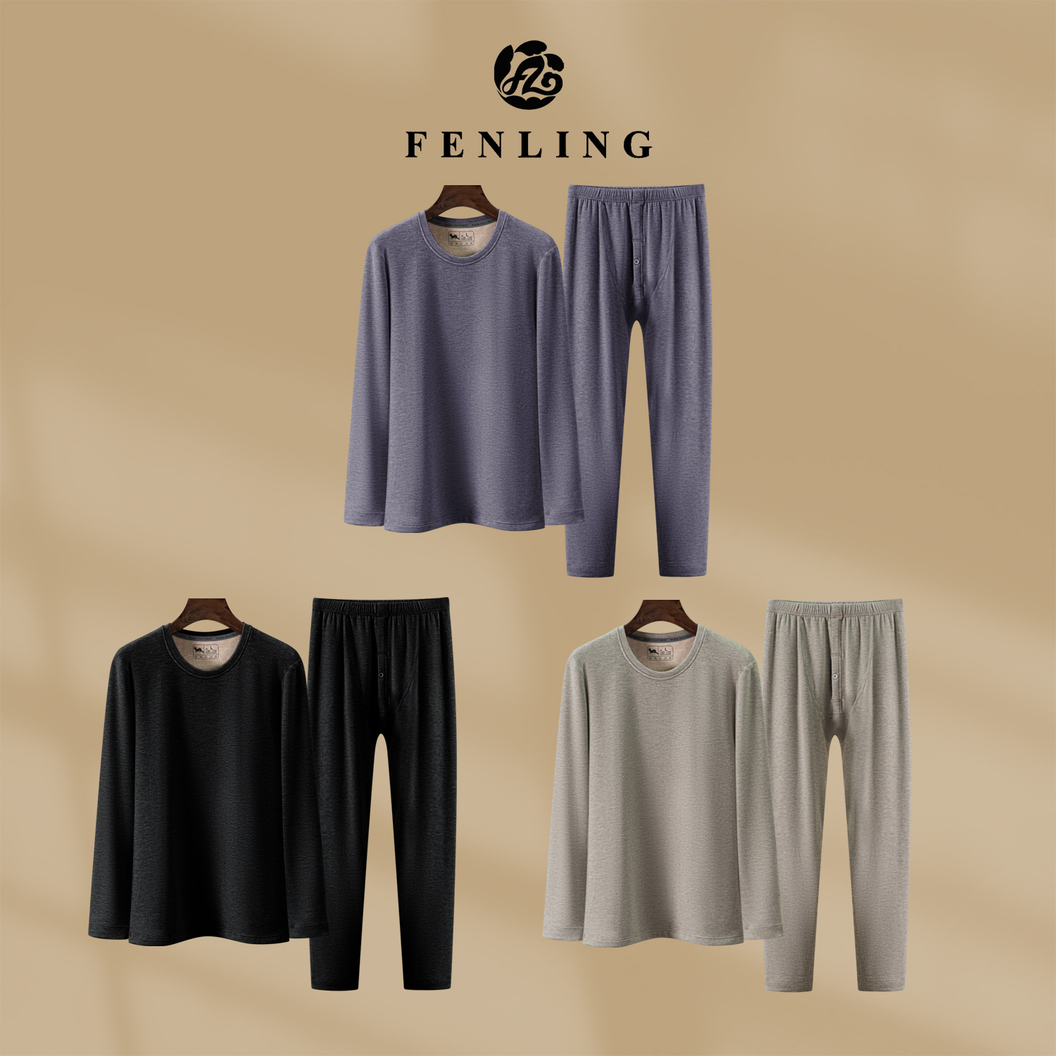 芬领-秋冬蚕丝貂绒养护磨毛天然纤维男士保暖秋衣秋裤套装TZ179