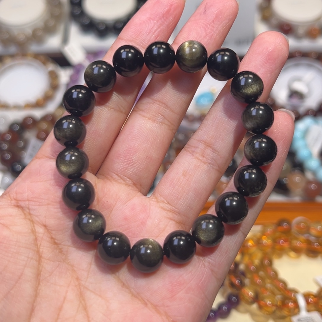 黑曜岩未镶嵌手链金耀石10