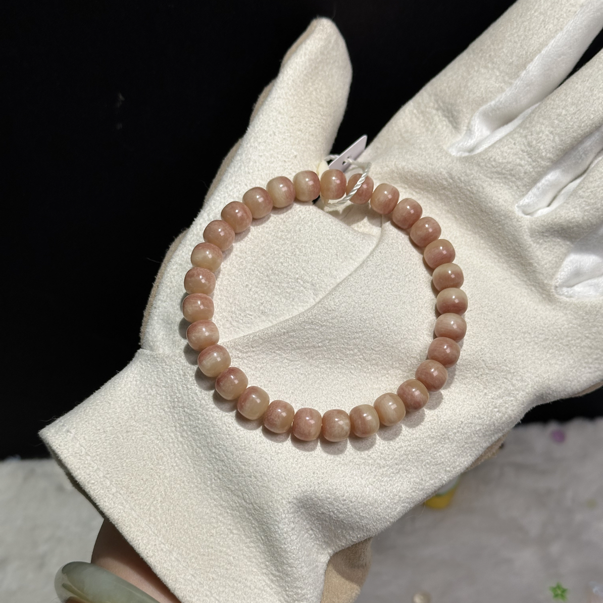 No.553驼骨单圈淡粉微微棕小碎花驼骨手串8/7