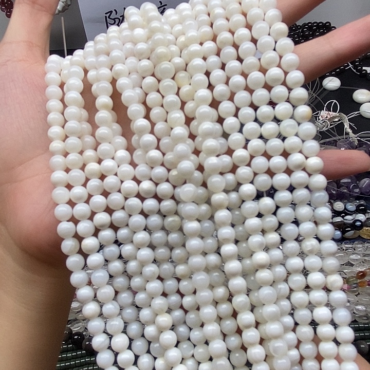 合金手链玛瑙/玉髓一条天然淡水贝壳圆珠6mm