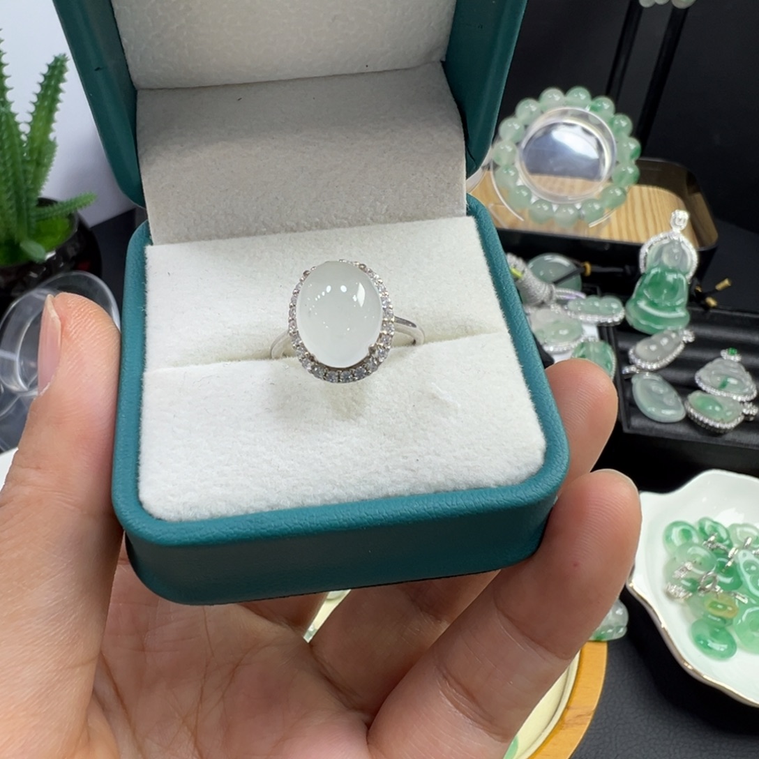 石英质玉银S925镶嵌戒指