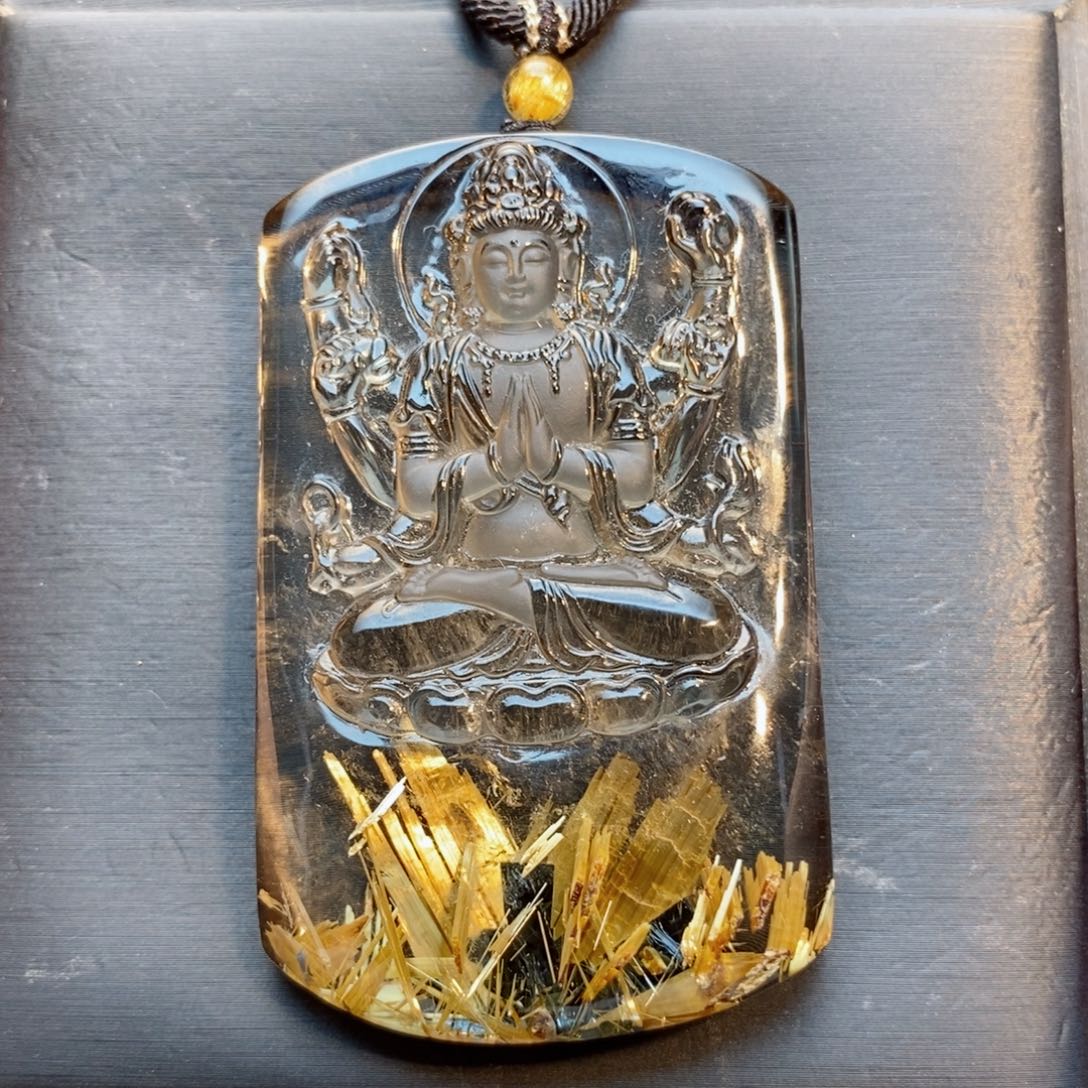 颈饰未镶嵌发晶天然钛晶千手观音无事牌