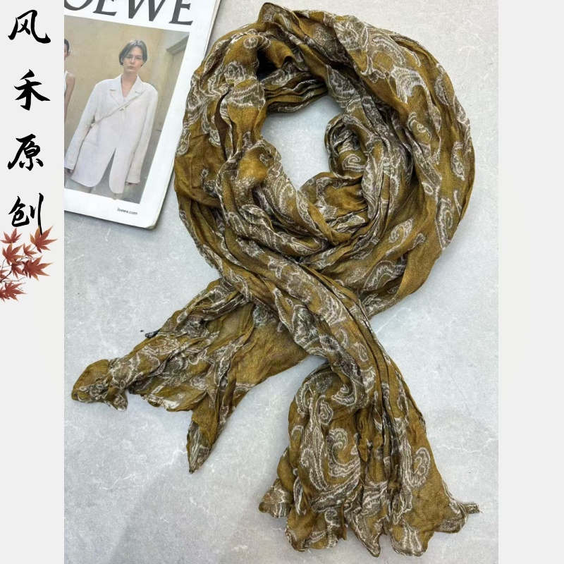 风禾原创【2051】秋冬新款气质时尚百搭复古文艺碎花印花丝巾围巾女