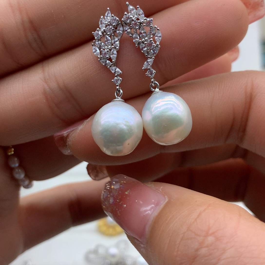 淡水珍珠耳饰银S925镶嵌