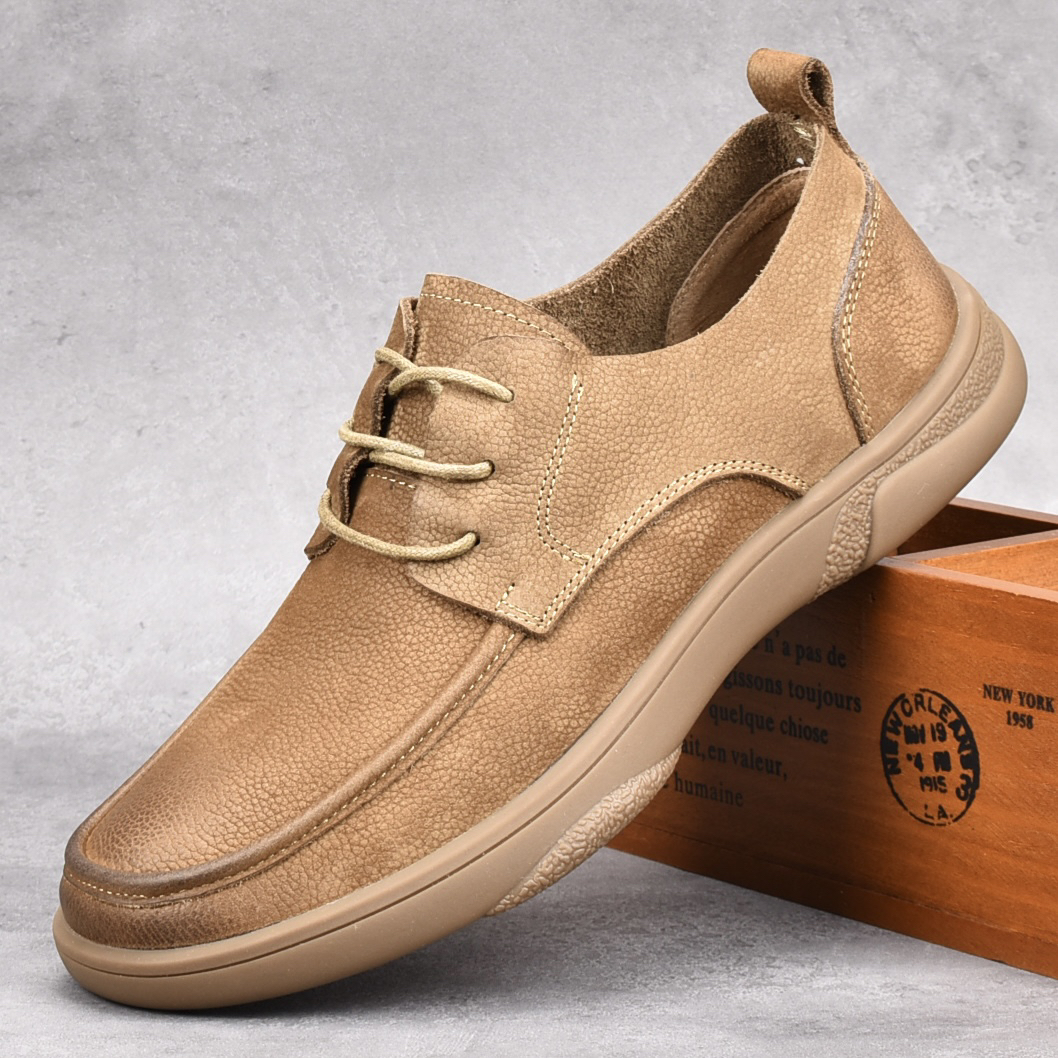 捡漏高端男士休闲皮鞋春夏真皮时尚透气鞋子复古圆头商务潮鞋真皮