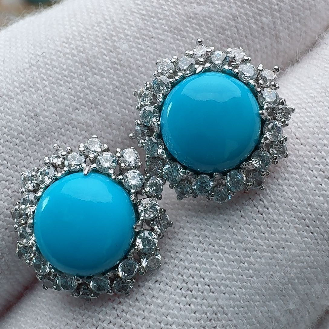 绿松石银S925镶嵌耳饰