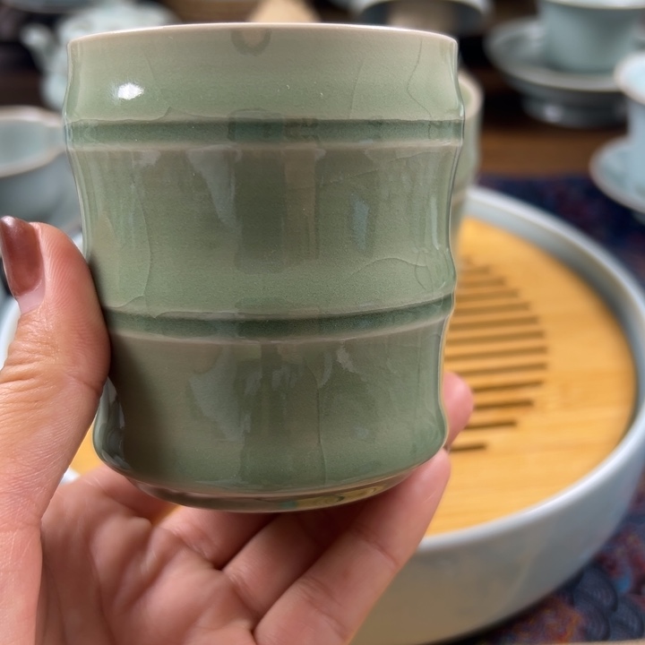 瓷杯子原矿原釉水竹节杯