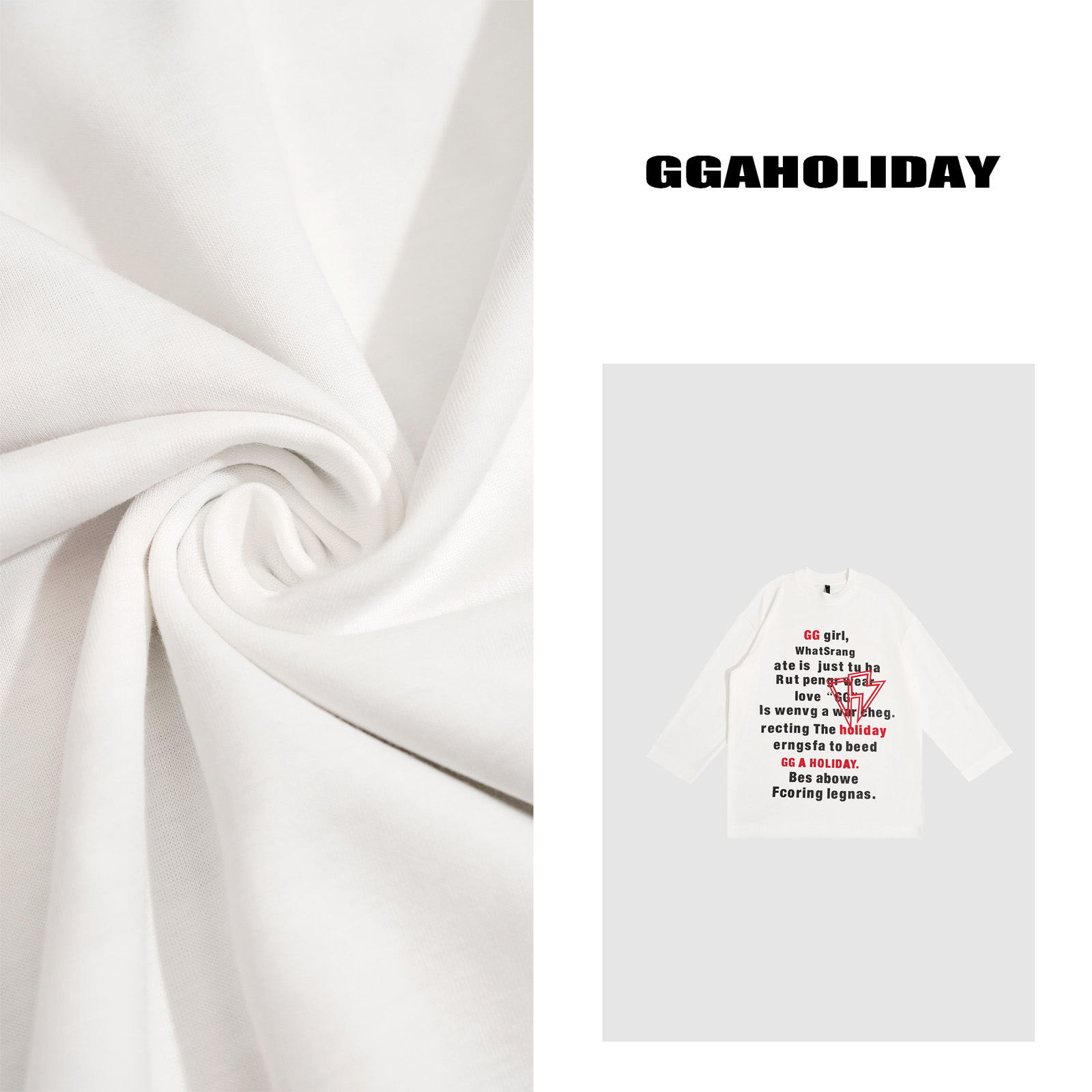 【上新】GGAHOLIDAY时尚百搭白色圆领简约长袖T恤上衣 -151256