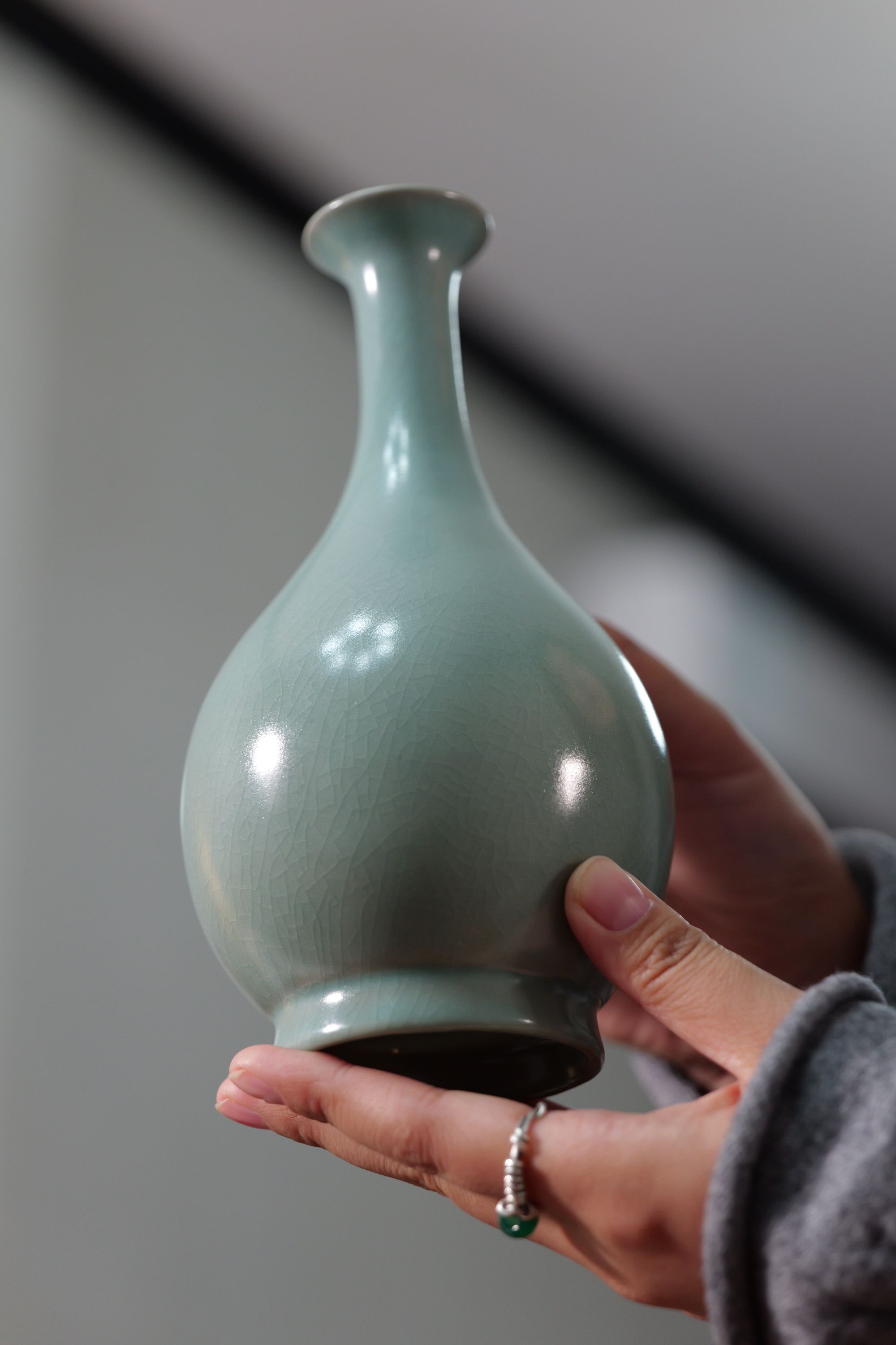 原矿釉仿古天青汝瓷玉壶春瓶