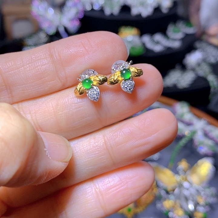 翡翠戒指银S925镶嵌天然翡翠