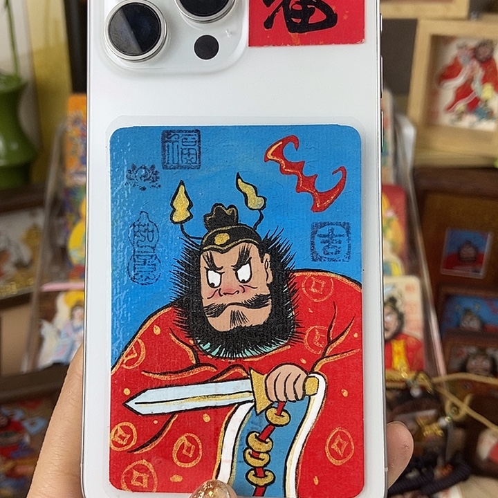 琉璃手工艺品孤品朱砂奎爷避避挡挡纳福背贴