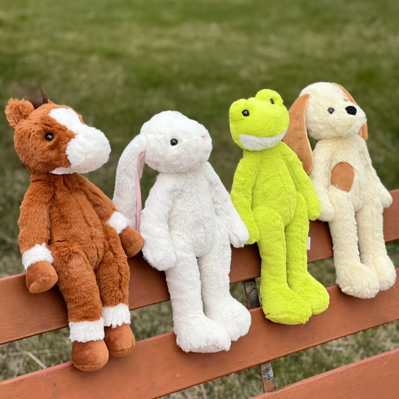 可爱柔软长条豆袋小狗，小猪，小马，小兔，猴子，青蛙玩偶