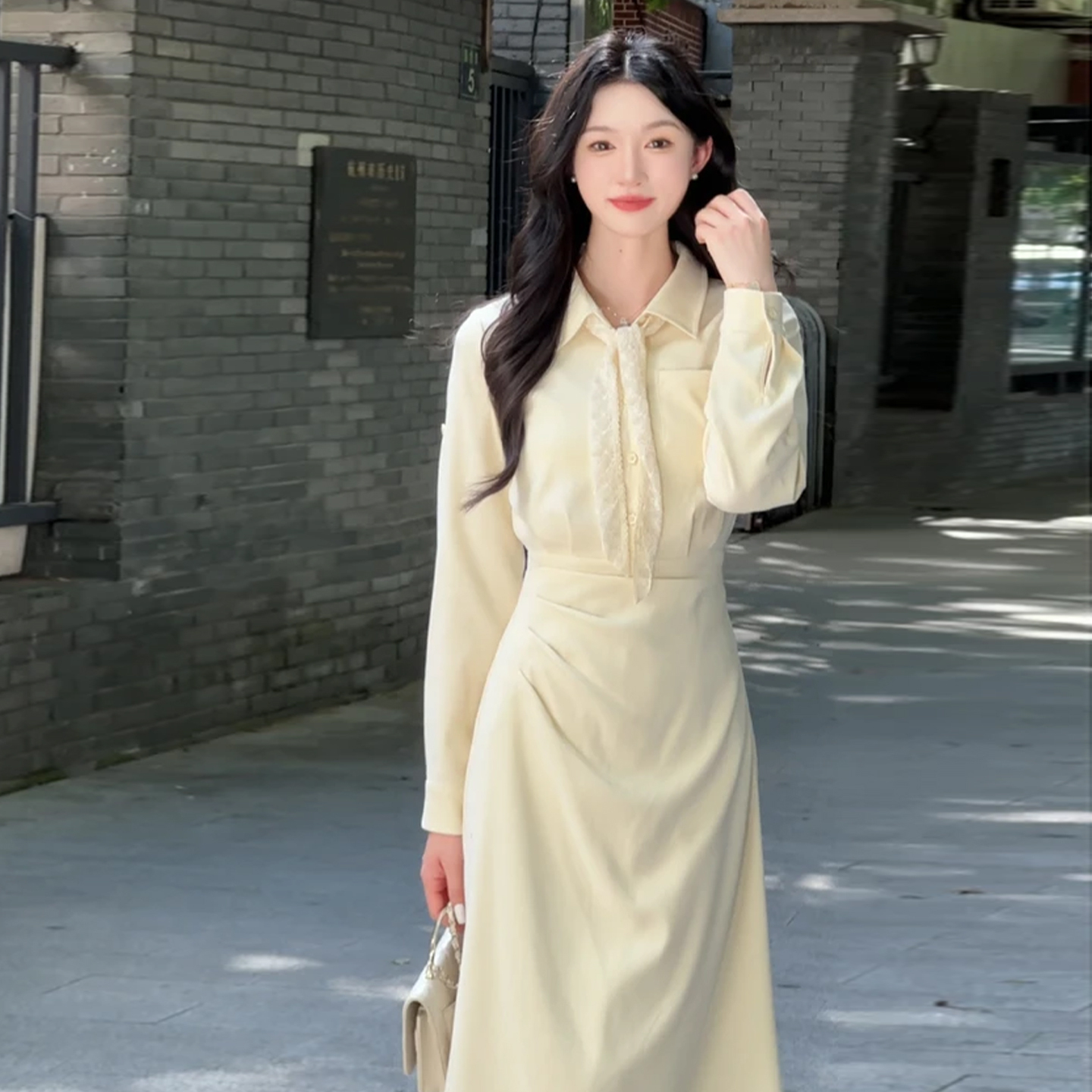 【清仓+运补5米】2025新款韩系长袖衬衫连衣裙早秋穿搭polo长裙7536