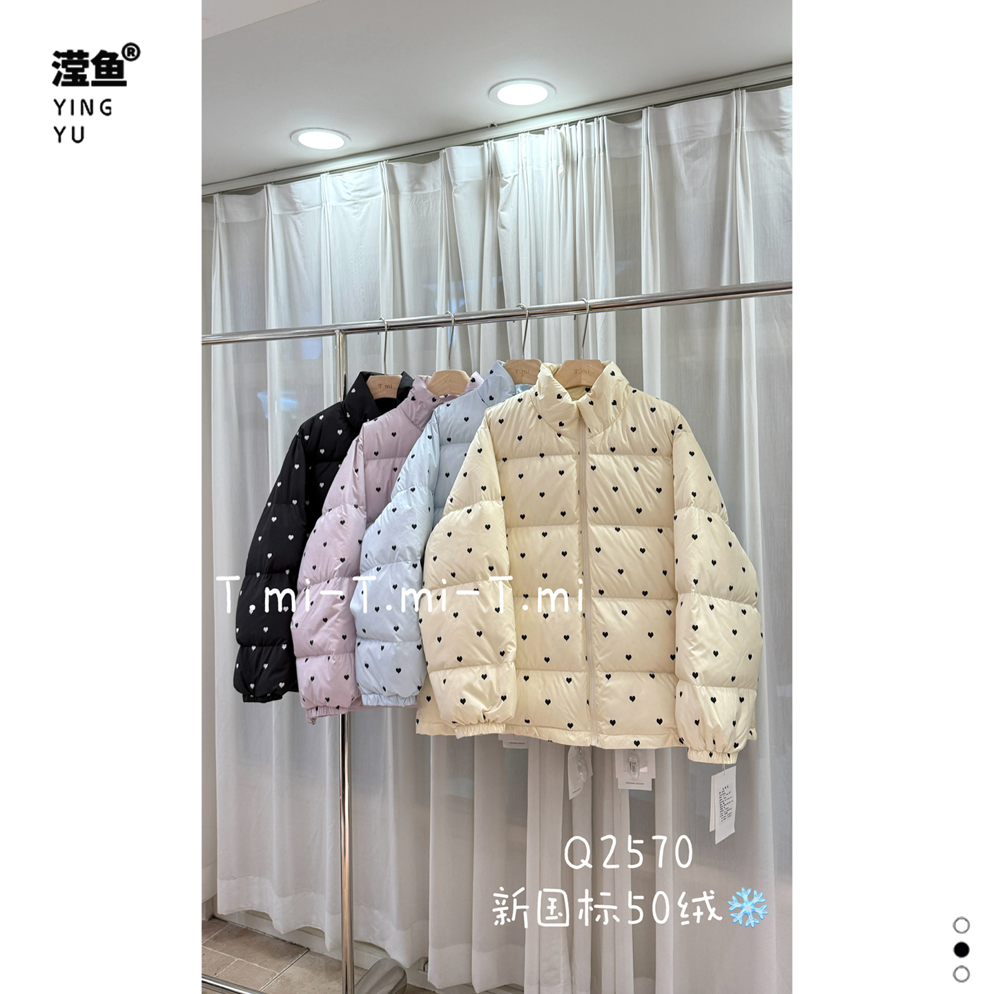 TMI Q2570大码复古甜心风爱心棉衣圆点女冬季宽松百搭保暖外套